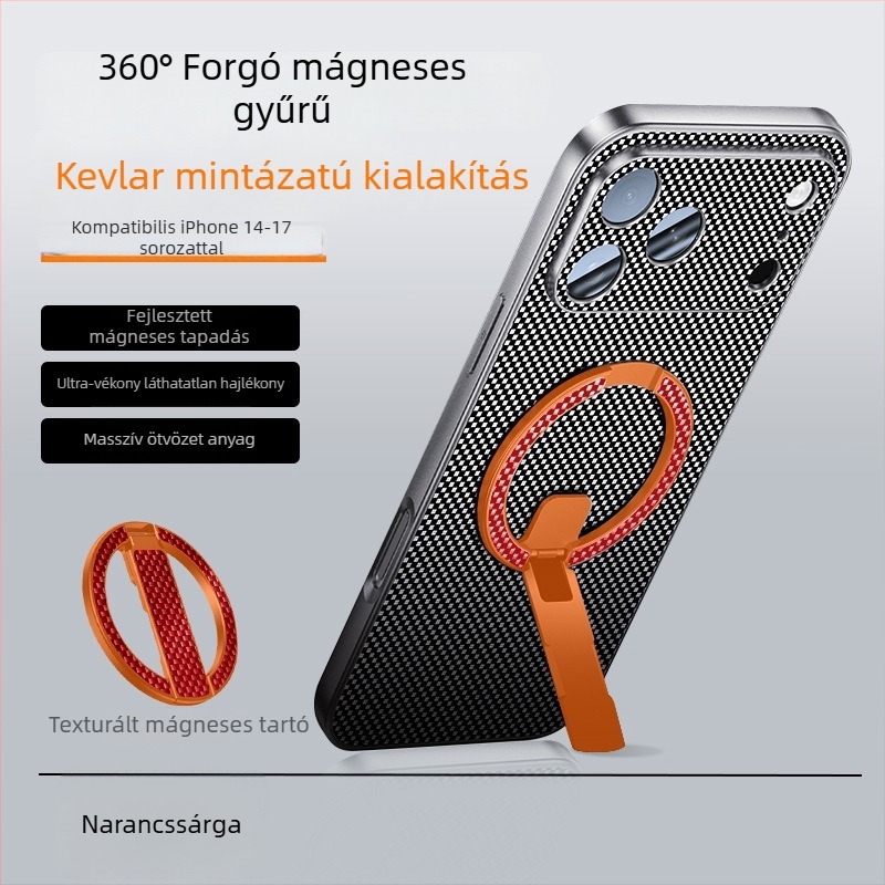 Fém telefon-tartó ujjgyűrűvel, magneses rögzítés, ultra vékony, összecsukható, anti‑rezgés funkció, ideális iroda, selfie és közvetítés