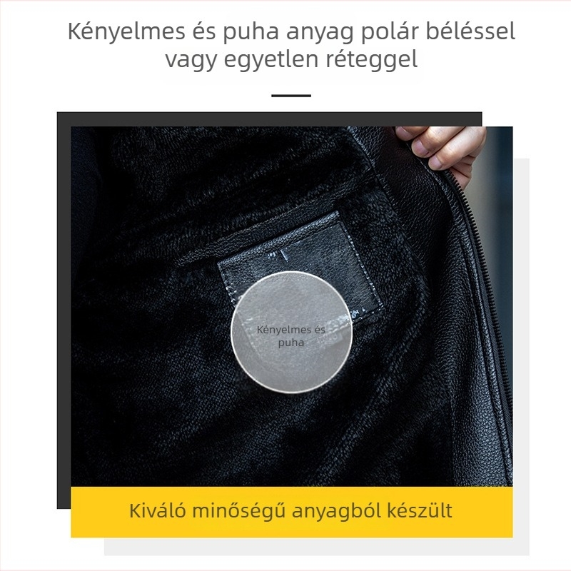 PU bőrdzseki szőrme gallérral, férfiaknak téli motoros stílusban, fleece béléses, meleg középkorú férfiaknak