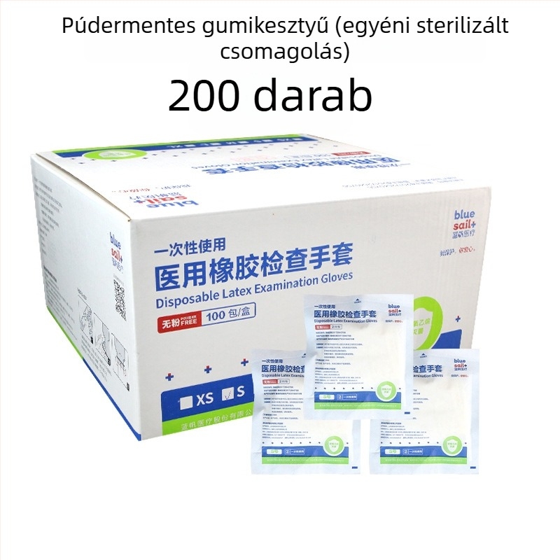 Blue Sail egyszer használatos latex vizsgálati kesztyűk, pormentes, sterilizált, klinikai és fogászati használatra