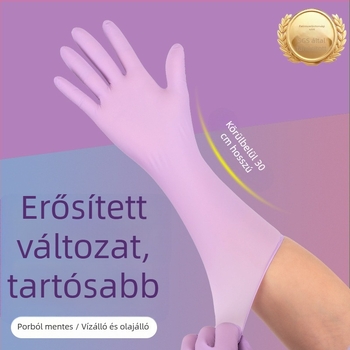 Egyszer használatos nitril mosogatós kesztyűk, extra hosszúak, vastagítottak, olaj- és vízállóak, háztartási konyhai tisztításra