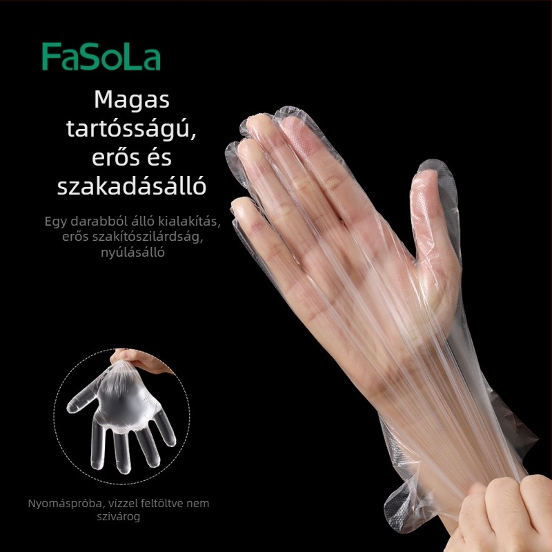 FaSoLa egyszer használatos átlátszó műanyag kesztyűk, élelmiszer-kezeléshez megerősítve, konyhai, vendéglátó és otthoni használatra