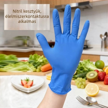 Egyszer használatos nitril kesztyű, pormentes, 5 g, olaj- és sav-bázis ellenálló, élelmiszer-minőségű