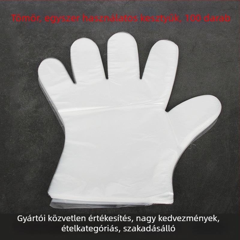 Egyszer használatos PE kesztyűk, átlátszóak, olajállóak, 1 Silk vastagság, 100 darab csomagban