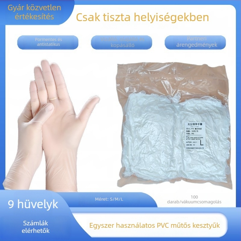 Egyszer használatos PVC kesztyűk, antistatikus, vastagított, élelmiszer-minőségű, elektronikai munkákhoz és élelmiszer-feldolgozáshoz