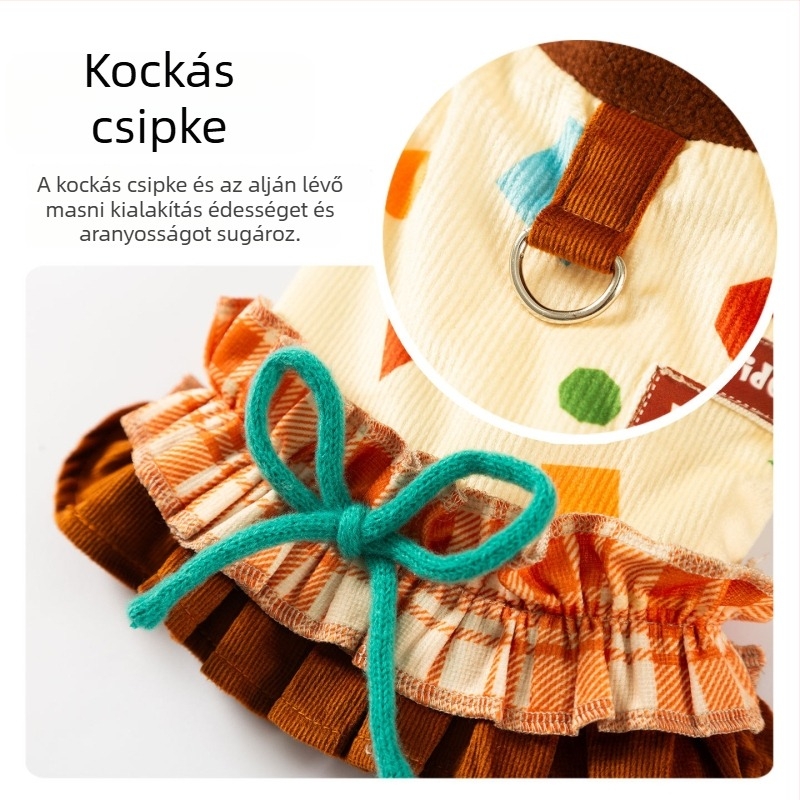 Téli kordbársony szoknya kis- és közepes méretű kutyáknak és macskáknak, meleg, teljes mintázatú