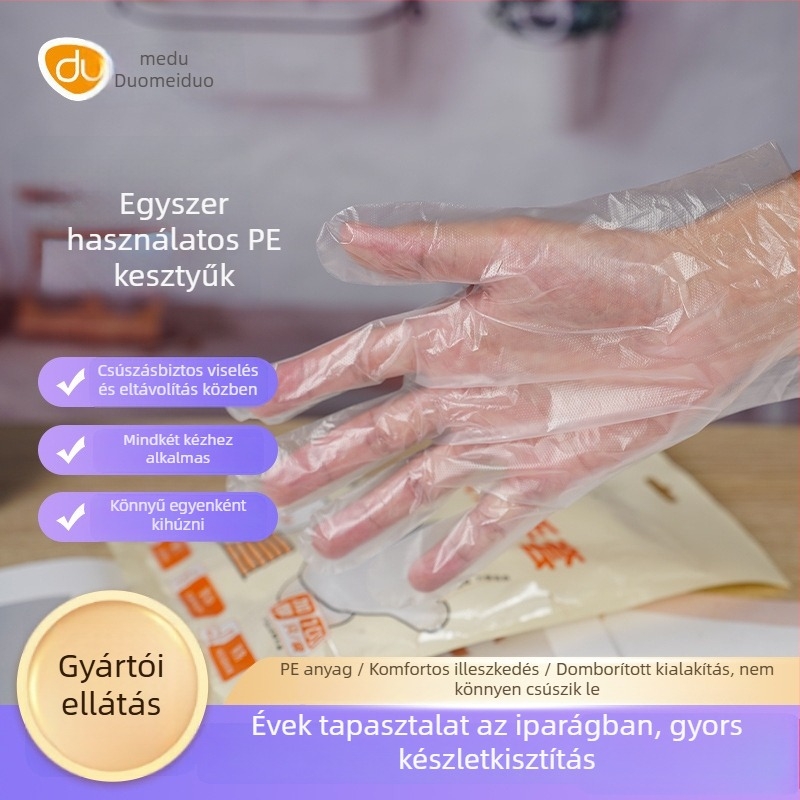 Egyszer használatos PE kesztyűk, átlátszó mintázat, porvédő funkció, 100 db