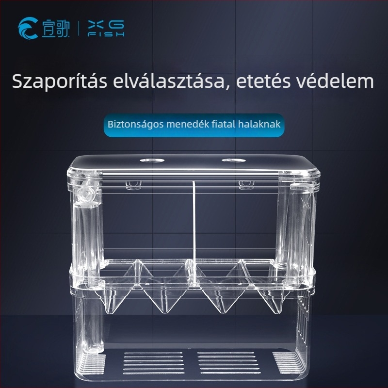 Külső kampóval ellátott akvarisztikus inkubációs doboz, átlátszó PC inkubáló doboz guppy utódok számára
