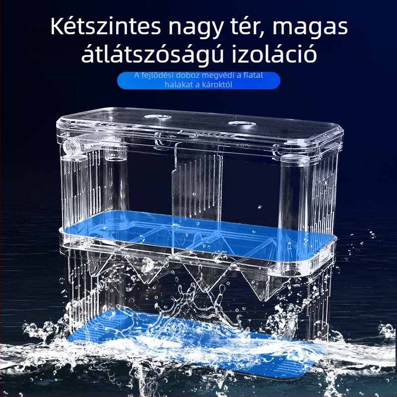 Külső kampóval ellátott akvarisztikus inkubációs doboz, átlátszó PC inkubáló doboz guppy utódok számára
