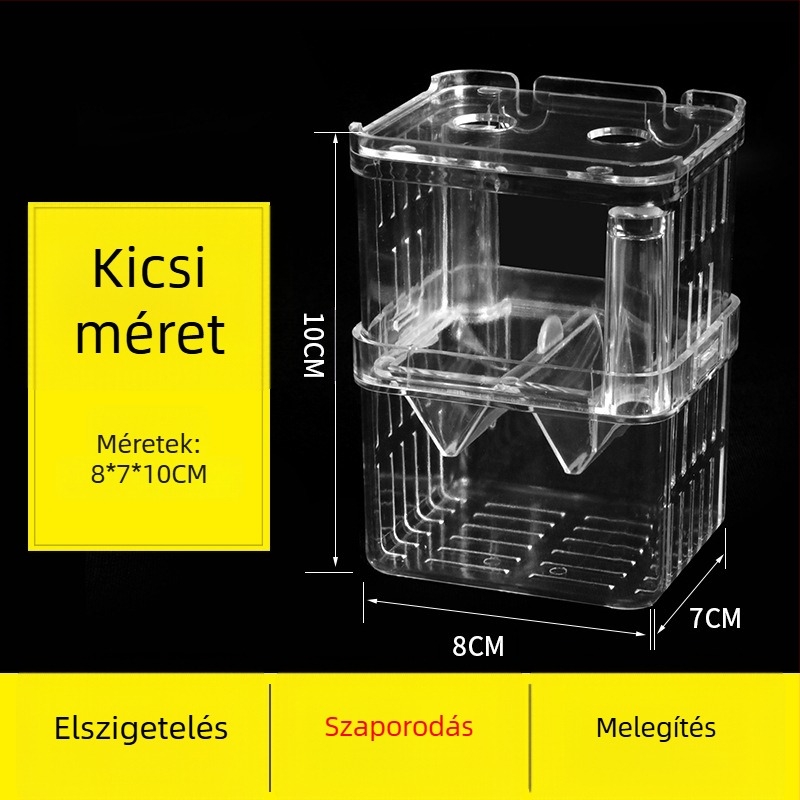 Külső kampóval ellátott akvarisztikus inkubációs doboz, átlátszó PC inkubáló doboz guppy utódok számára