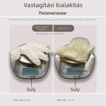 Desbao L65 egyszer használatos, vastagított natúr latex kesztyűk, magas rugalmasság, pormentes, élelmiszer-minőség, dobozban, 100 darab