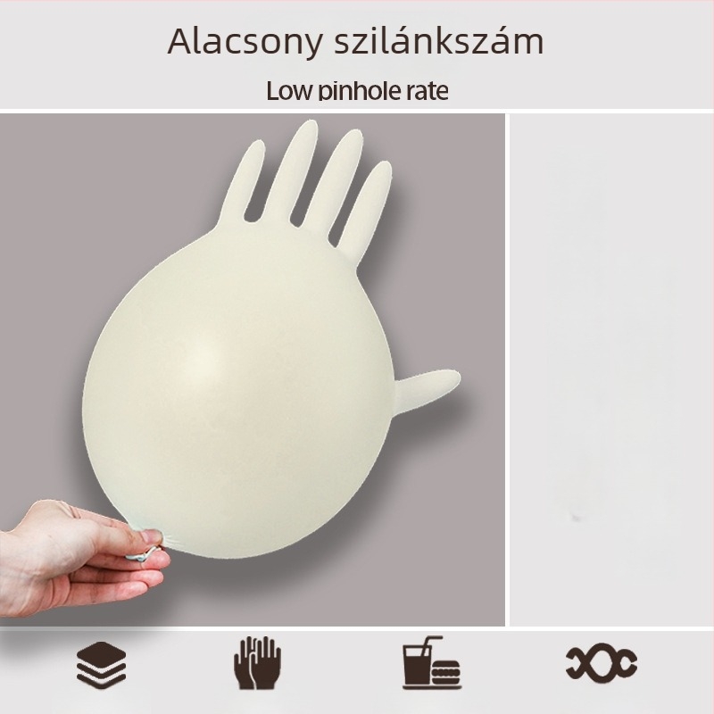 Desbao L65 egyszer használatos, vastagított natúr latex kesztyűk, magas rugalmasság, pormentes, élelmiszer-minőség, dobozban, 100 darab