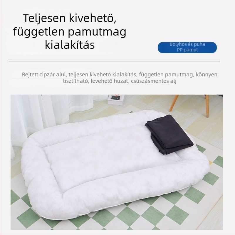 Minden évszakra használható, mosható kutyaágy csúszásmentes aljzattal és rugalmas PP-pamut töltettel