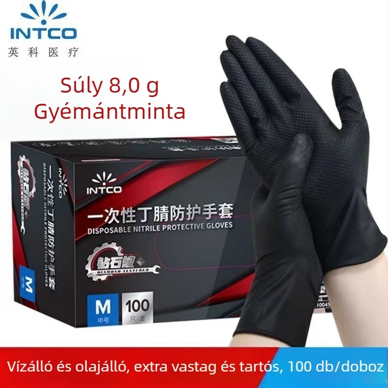 Yingke egyszer használatos nitril kesztyű gyémánt mintával, vastag, csúszásmentes, olajálló, kézvédelem