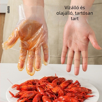 Egyszer használatos TPE kesztyűk, élelmiszer-biztonsági minőség, átlátszó, csúszásmentes, vastagság >0,3 mm