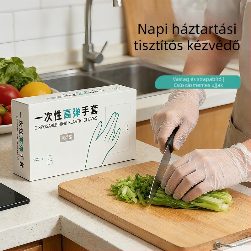 Egyszer használatos TPE kesztyűk, élelmiszer-biztonsági minőség, átlátszó, csúszásmentes, vastagság >0,3 mm