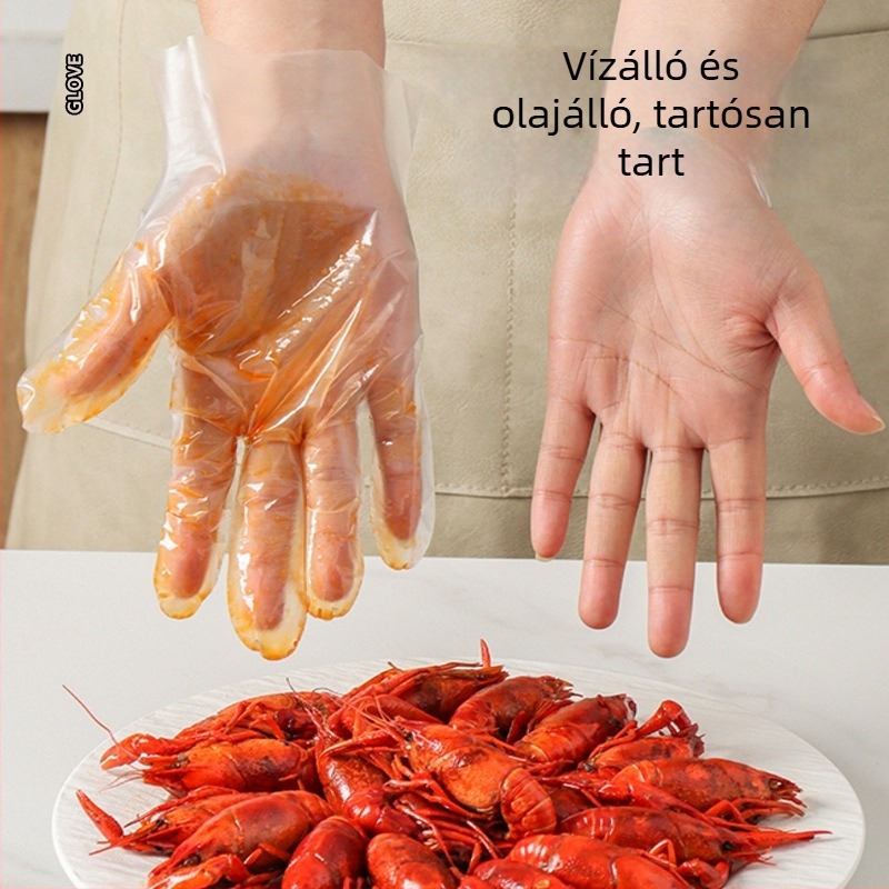 Egyszer használatos TPE kesztyűk, élelmiszer-biztonsági minőség, átlátszó, csúszásmentes, vastagság >0,3 mm