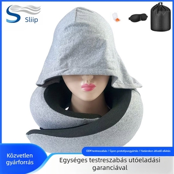 Kapucnis U-alakú nyakpárna utazáshoz memóriahabos töltettel, milk silk szövettel