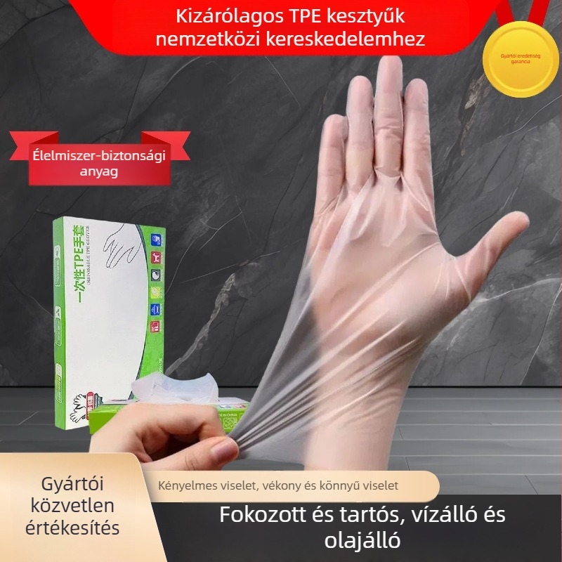 Egyszer használatos TPE kesztyűk, élelmiszer-minőségűek, vízállóak, konyhai takarításhoz