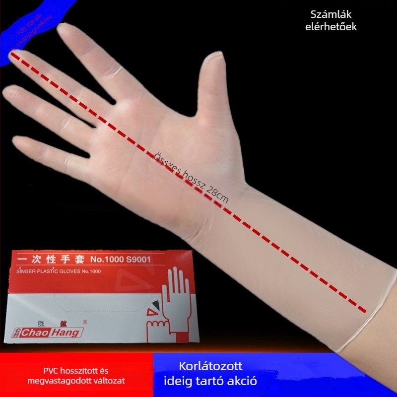 Overflight eldobható PVC mosogatós kesztyű, 100 g, konyhához, otthoni használathoz és szépségszalonokhoz, csúszásmentes