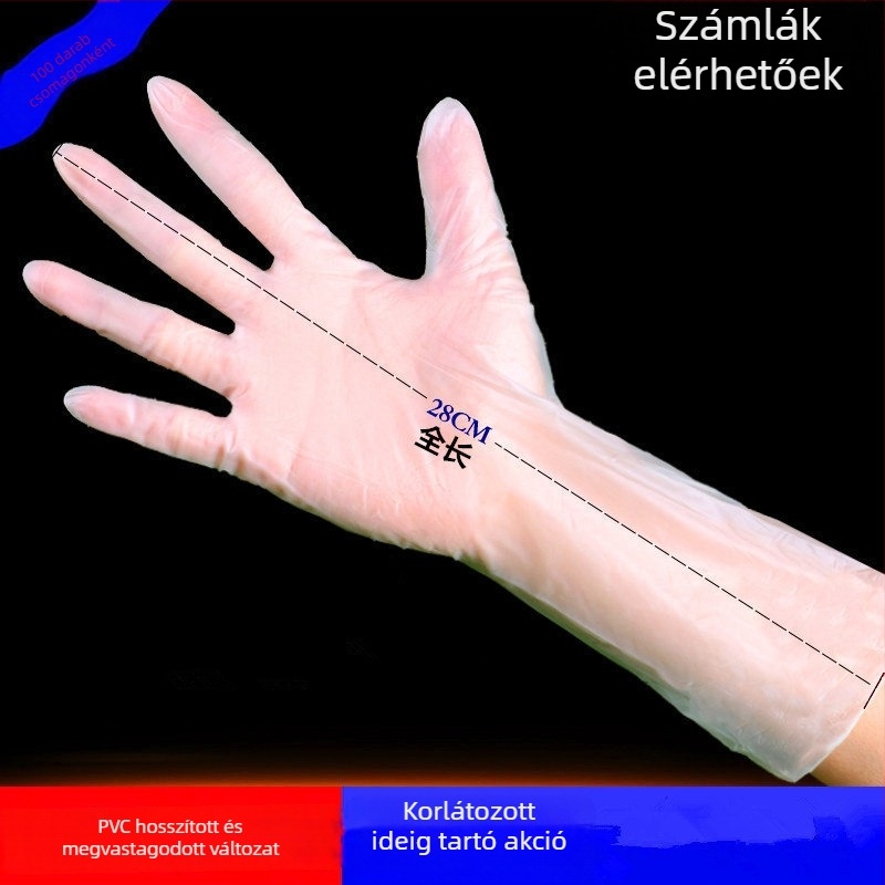 Overflight eldobható PVC mosogatós kesztyű, 100 g, konyhához, otthoni használathoz és szépségszalonokhoz, csúszásmentes