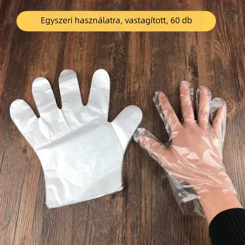 Egyszer használatos étkezési kesztyű, PE-filmmel vastított, átlátszó