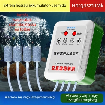 Oxigénpumpa akváriumhoz és kültéri horgászathoz, hordozható, újratölthető, vízálló, nagy kapacitású