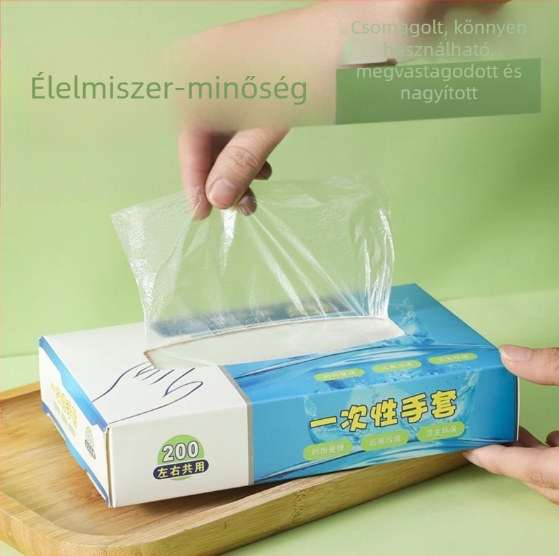 Egyszer használatos polietilén kesztyűk, élelmiszer-minőségű, vastagított, átlátszó, kopásálló, konyhai és catering felhasználásra, dobozban 120 darab