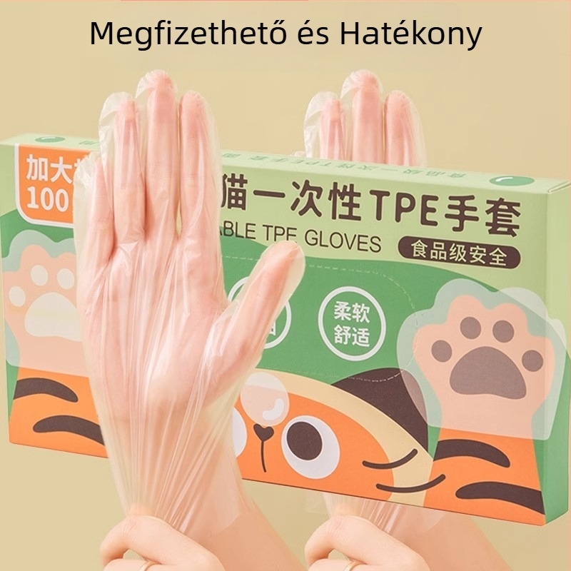 Egyszer használatos műanyag kesztyűk, átlátszó kivitel, csúszásmentes, 100 darab (1 év szavatossági idő)