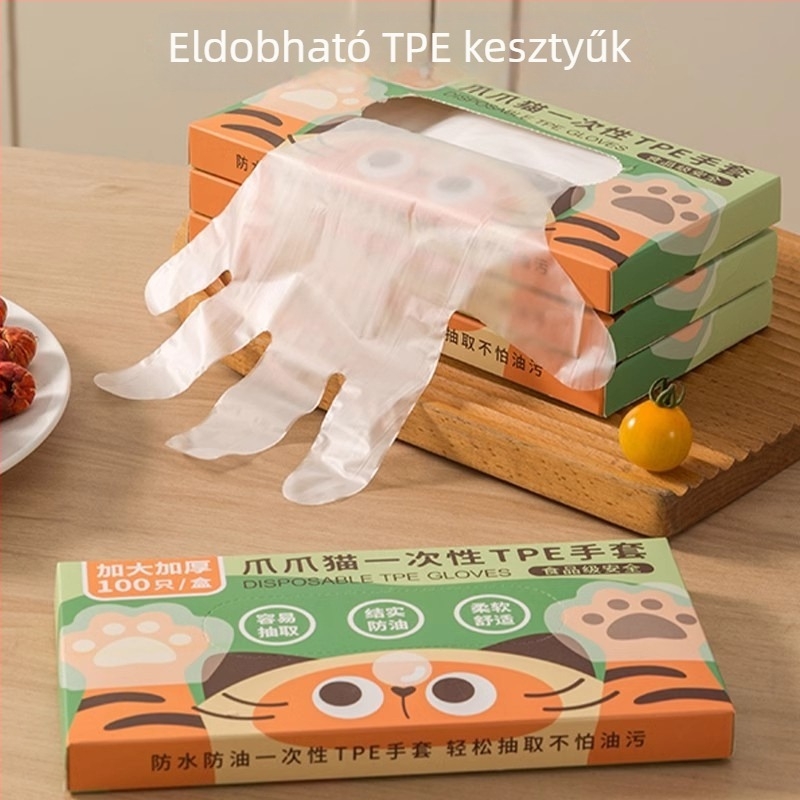 Egyszer használatos műanyag kesztyűk, átlátszó kivitel, csúszásmentes, 100 darab (1 év szavatossági idő)