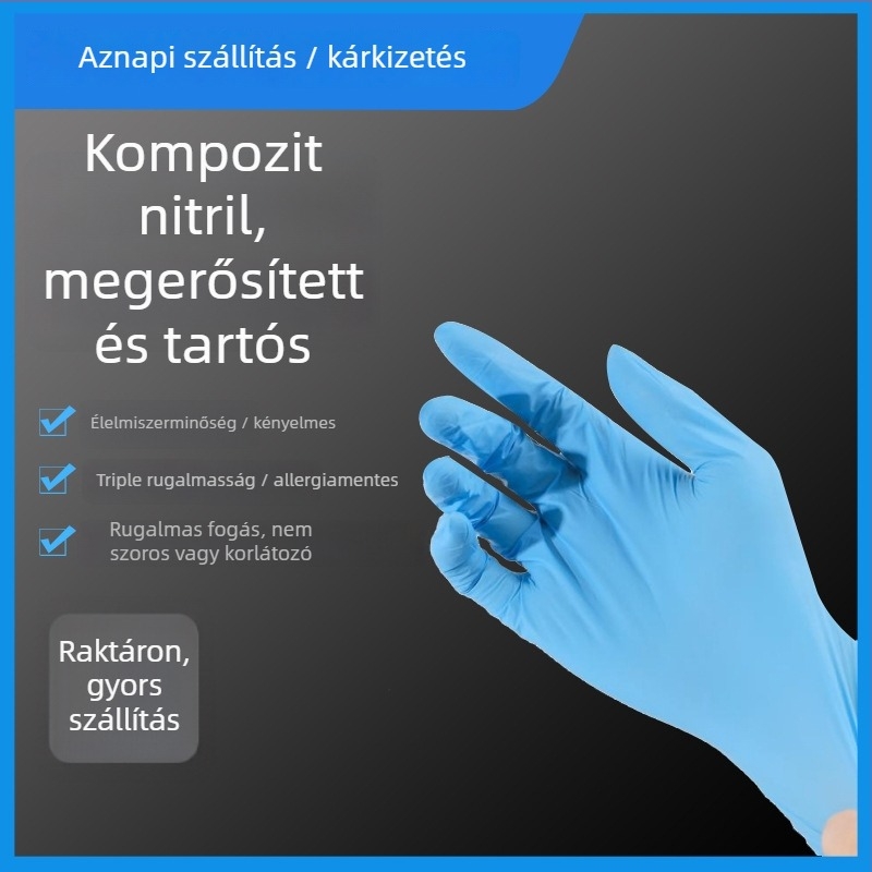 Egyszer használatos nitril kesztyűk, pormentes, Kang Jie, 4,0–6,0 g, laboratórium / elektronikai műhely / tiszta helyiség, háztartási tisztításra, egyedi csomagolás