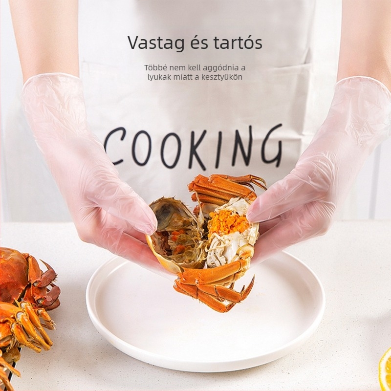 Egyszer használatos PVC kesztyűk, élelmiszerbiztonsági minőség, konyhai használatra, egyedi csomagolásban