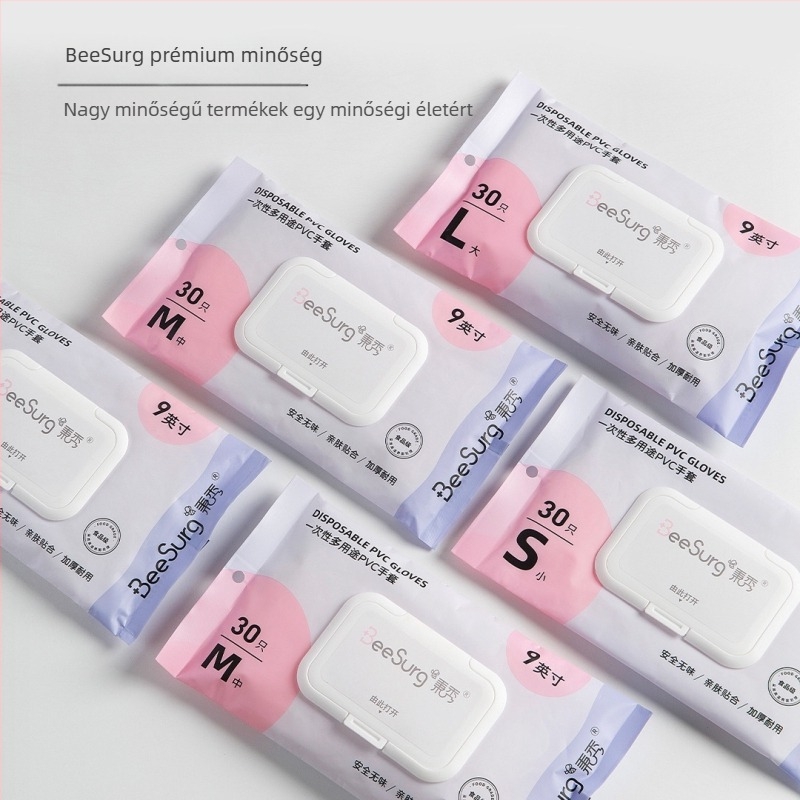 Egyszer használatos PVC kesztyűk, élelmiszerbiztonsági minőség, konyhai használatra, egyedi csomagolásban