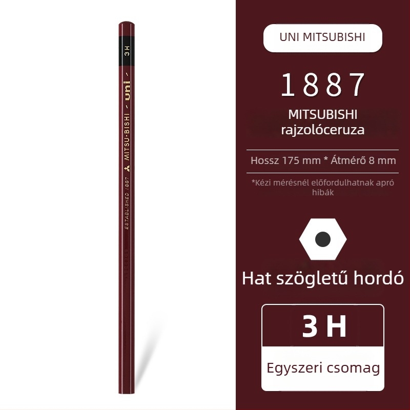 Uni Pencil Mitsubishi 1887 keménység-vizsgáló ceruza 6B-9H vázlatokhoz és rajzoláshoz