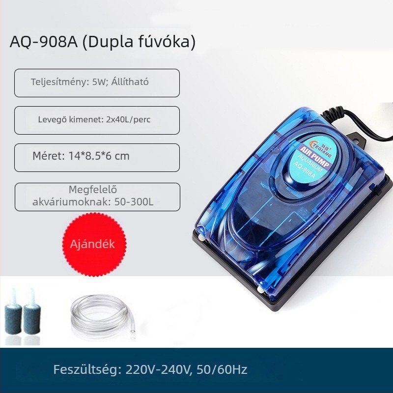 Teqiang akvárium oxigénszivattyú, ultra-csendes, hálózati tápegység, nagy teljesítményű otthoni használatra