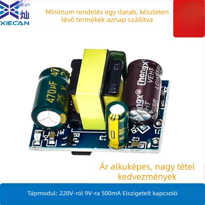 Tápegység-modul 220V AC bemenet, 9V DC kimenet 0,5A, izolált buck konverter, Túláram védelem (Ipari)