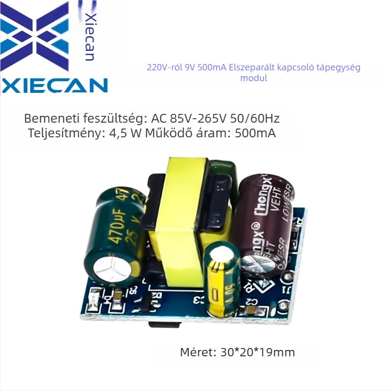 Tápegység-modul 220V AC bemenet, 9V DC kimenet 0,5A, izolált buck konverter, Túláram védelem (Ipari)