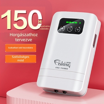 Kinti horgászatra szánt oxigénpumpa - újratölthető, hordozható, vízálló, kettős felhasználású oxigénpumpa; DC tápegység, tömeg 270-510 g, zaj 30 dB