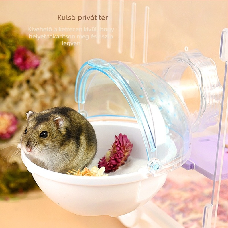 Hamster fürdőketrec külső fürdőrésszel és homokos vécével, műanyagból, Shandong eredetű, hivatalosan engedélyezett magánmárka