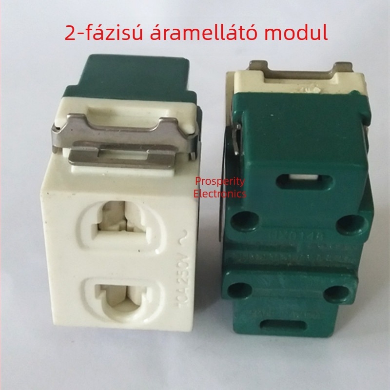 Kétlyukas földelő aljzat modul, 10A, 1 pólus, réz érintkezők, nedvességálló