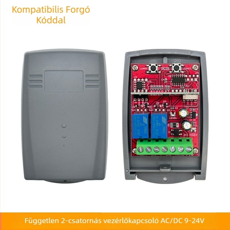 Due 2-csatornás Vezeték Nélküli Távirányító Vevő Garázsajtóhoz, 9–24V AC/DC, Forgó Kód