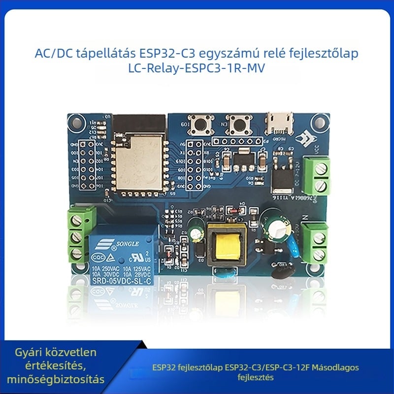 LC egy relés modul AC/DC tápegységgel, WiFi és BLE-vel, ESP32-C3/ESP-C3-12F fejlesztőpanel (LC-Relay-ESPC3-1R-MV, 10A, <36V)