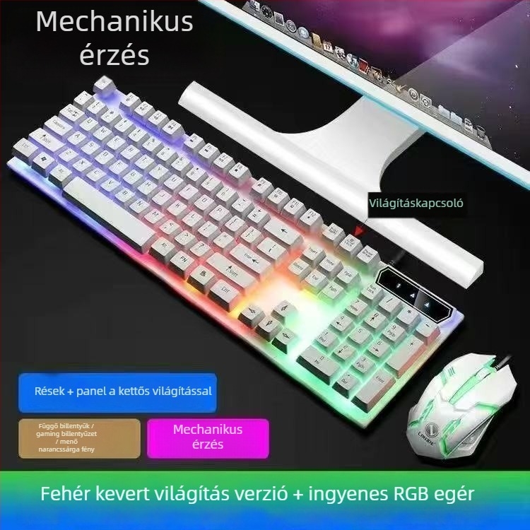 Kábeles billentyűzet–egér készlet USB-vel, optikai 1200 DPI, háttérvilágítás, asztali és laptop kompatibilis