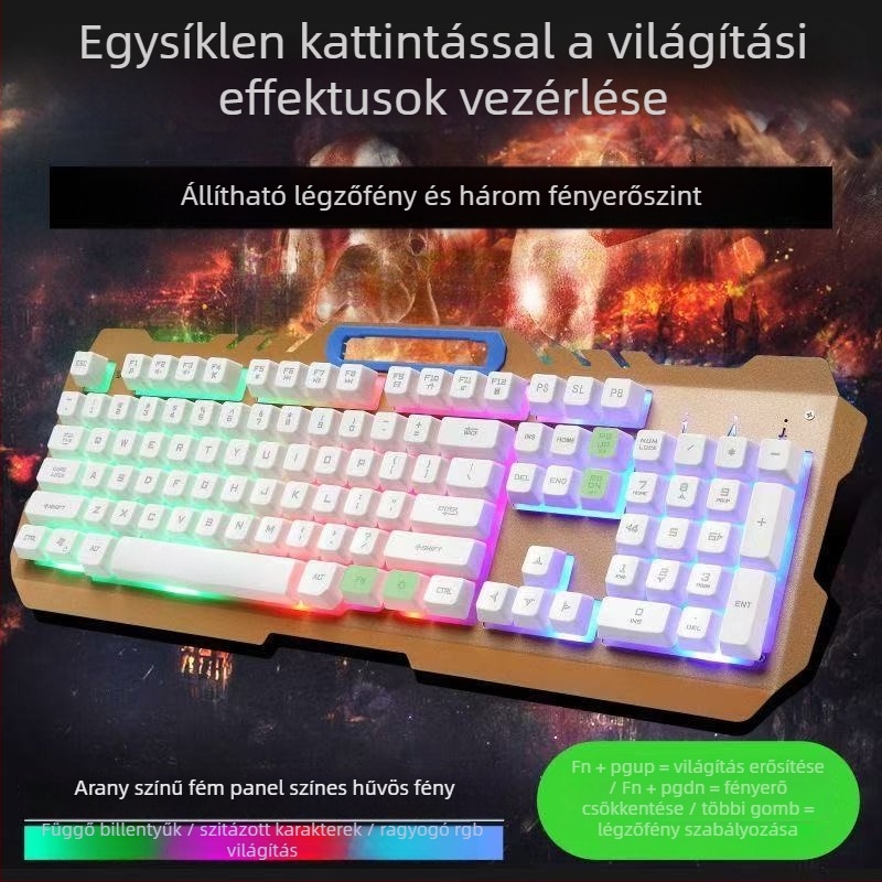 Kábeles billentyűzet–egér készlet USB-vel, optikai 1200 DPI, háttérvilágítás, asztali és laptop kompatibilis