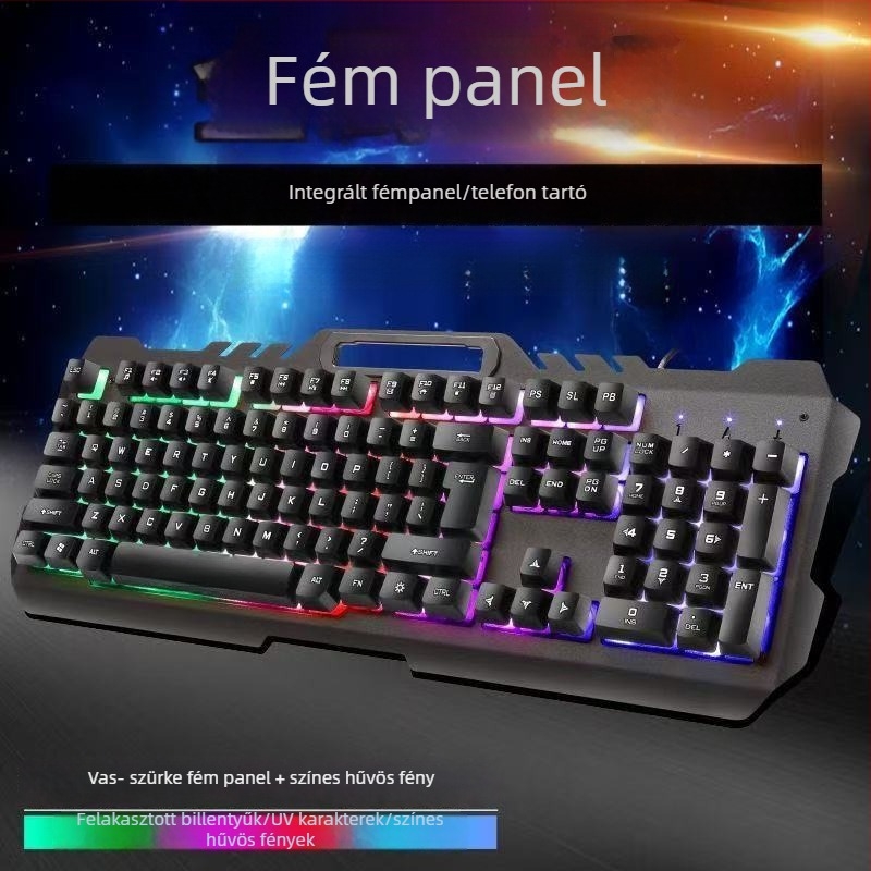 Kábeles billentyűzet–egér készlet USB-vel, optikai 1200 DPI, háttérvilágítás, asztali és laptop kompatibilis