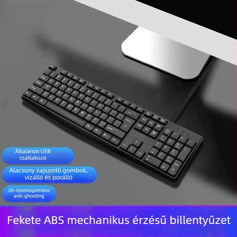 Kábeles billentyűzet–egér készlet USB-vel, optikai 1200 DPI, háttérvilágítás, asztali és laptop kompatibilis