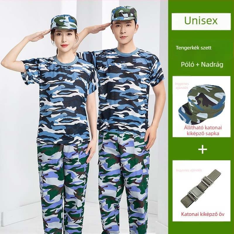 Uniszex rövidujjú katonai kiképző póló készlet, camuflázs, nyári könnyű, gyorsan száradó