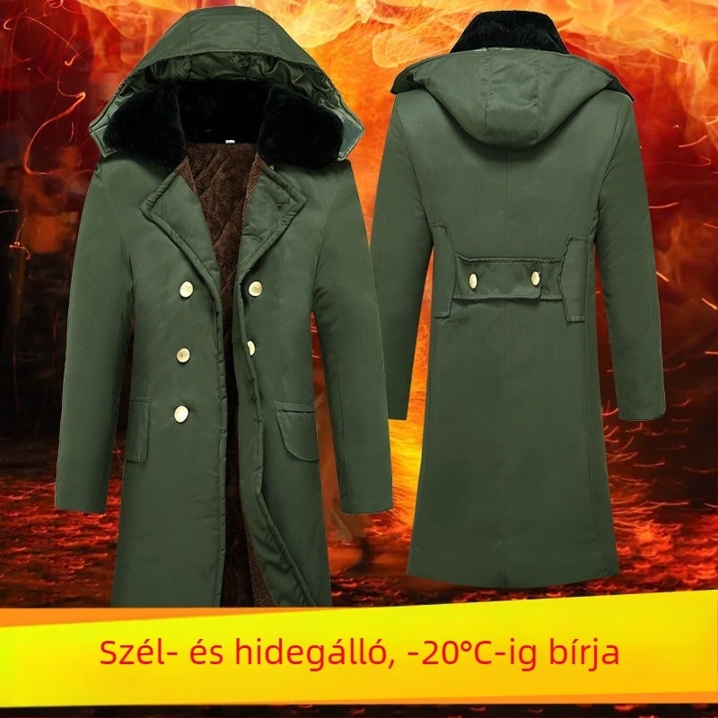 Férfi kamuflázsi katonai kabát, hőszigetelés, kémiai rostból készült anyag, camuflázs mintázat, téli–tavaszi viselet.