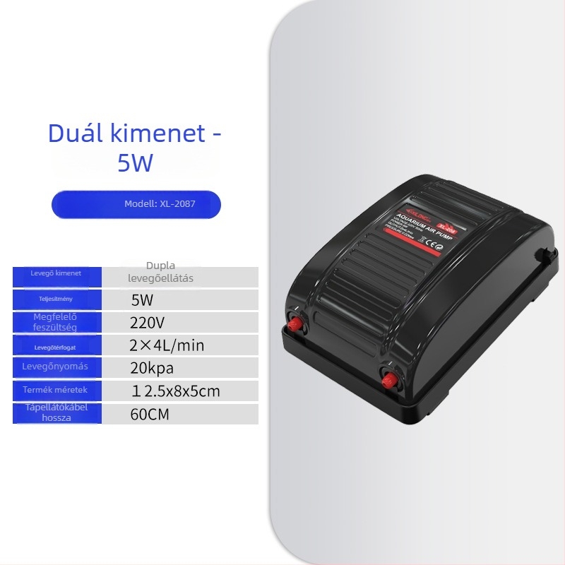 Xilong csendes akváriumi levegőpumpa, kompakt oxigénpumpa, modellek 1187/1087, 0,5 kg