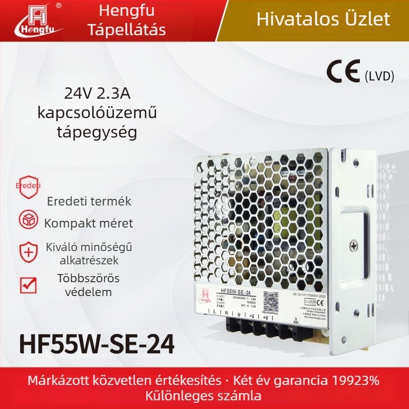 HF55W-SE tápegység-modul: bemenet AC220V, kimenet DC24V 2.3A, egyetlen kimenet, kapcsolóüzemű tápegység, panelre szerelés