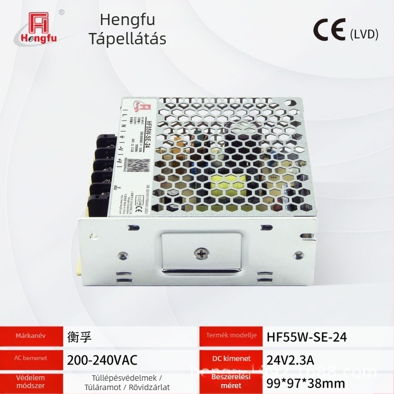 HF55W-SE tápegység-modul: bemenet AC220V, kimenet DC24V 2.3A, egyetlen kimenet, kapcsolóüzemű tápegység, panelre szerelés